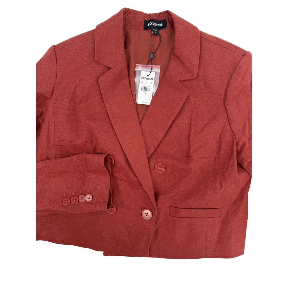 Express Womens Rust Linen Blend Double Breasted Cropped Blazer Jacket Size M NEW - Picture 3 of 7